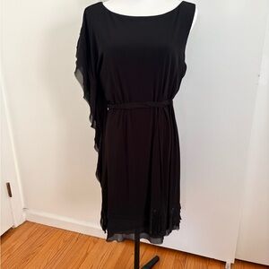 Vince Camuto Black One-Shoulder Asymmetrical Dress with Waist Tie